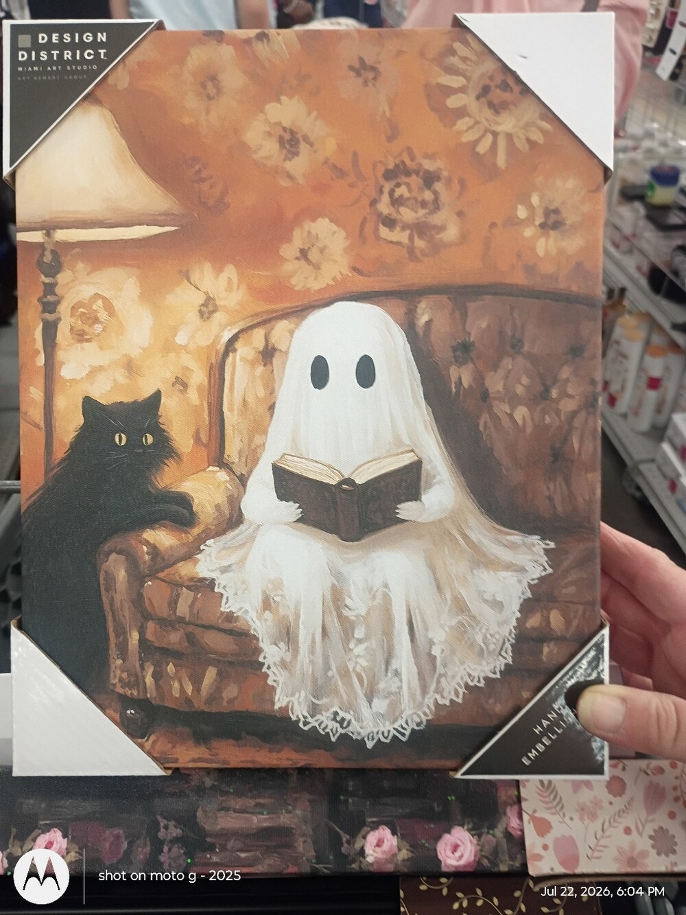 Framed Ghost Canvas  Reading Book Wal Art Halloween Decor Wall Art New